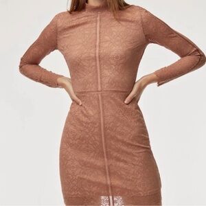 Wilfred Long Sleeve Lace Dress in Tan